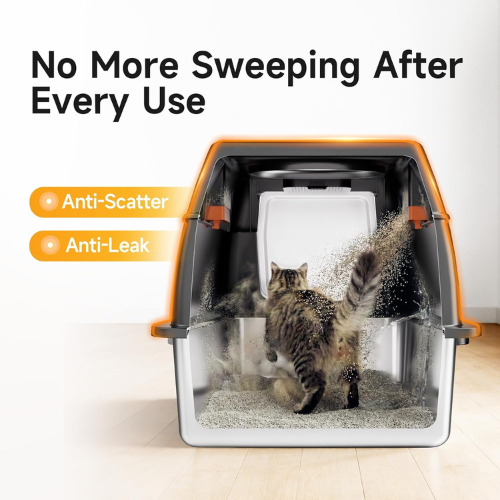 Extra Large Stainless Steel Enclosed Cat Litter Box with Lid & Scoop